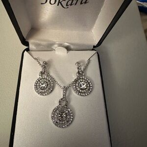 Silver Crystal Necklace and Earring Set